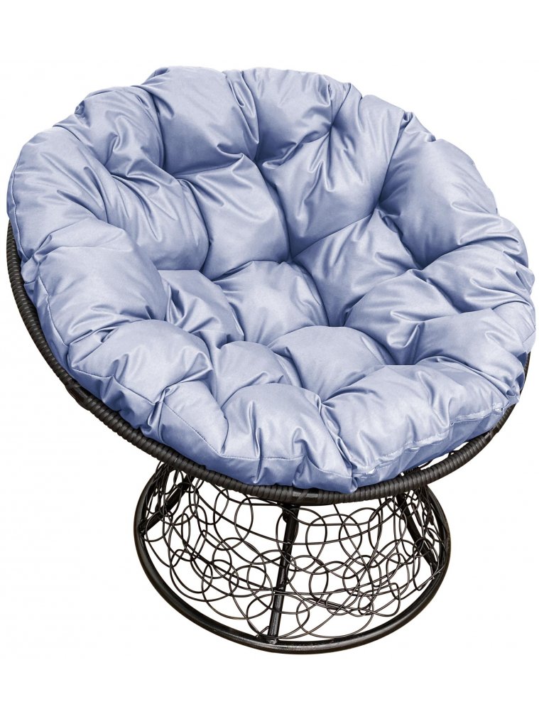 Кресло из ротанга Папасан чёрное / серая подушка