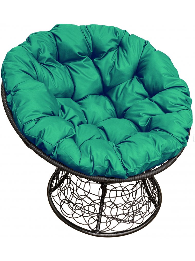 Кресло из ротанга Папасан чёрное / зелёная подушка