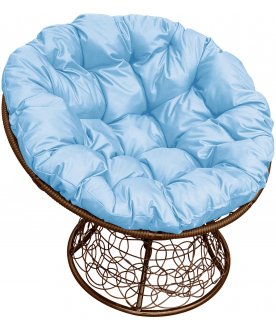 Кресло из ротанга Папасан коричневый / голубой