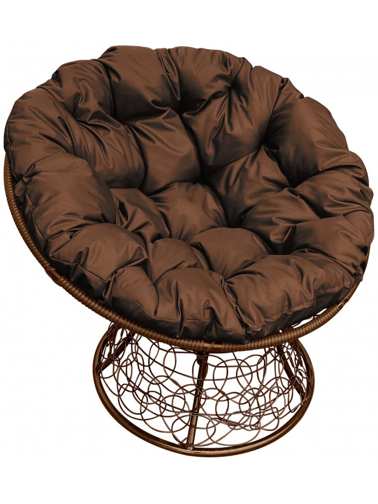 Кресло из ротанга Папасан коричневое / коричневая подушка
