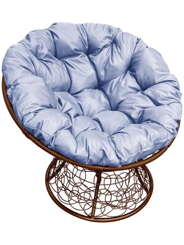 Кресло из ротанга Папасан коричневое / серая подушка