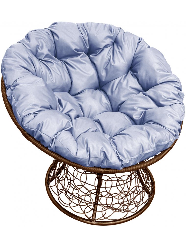 Кресло из ротанга Папасан коричневое / серая подушка