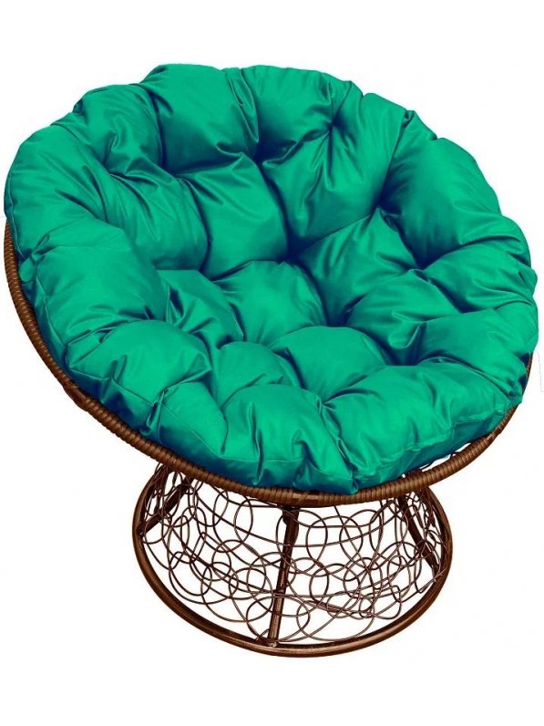 Кресло из ротанга Папасан коричневое / зелёная подушка
