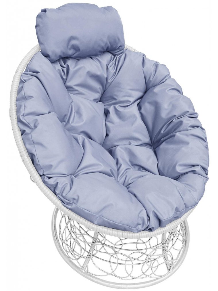 Кресло из ротанга Папасан мини белое / серая подушка