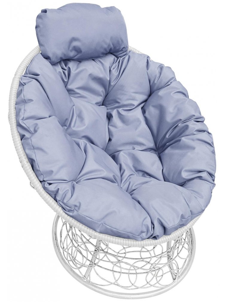 Кресло из ротанга Папасан мини белое / серая подушка