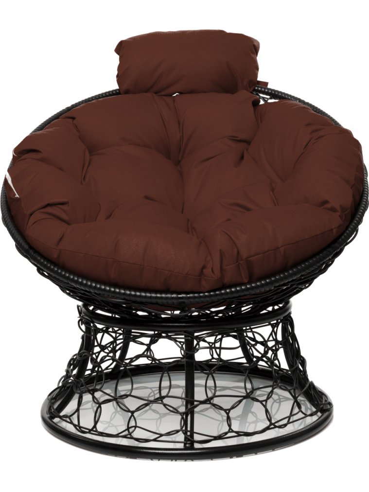 Кресло из ротанга Папасан мини чёрное / коричневая подушка