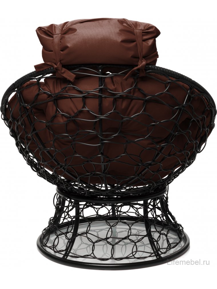 Кресло из ротанга Папасан мини чёрное / коричневая подушка