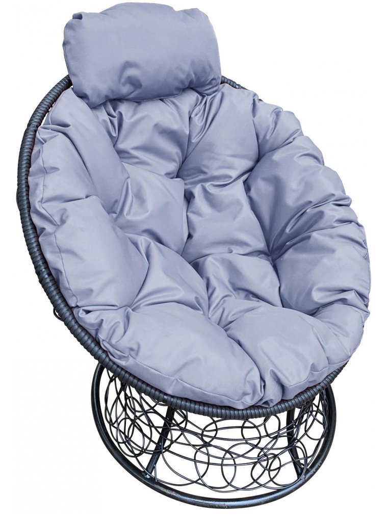 Кресло из ротанга Папасан мини чёрное / серая подушка