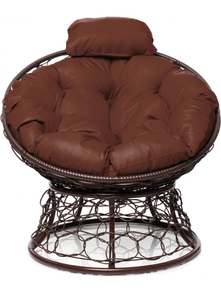 Кресло из ротанга Папасан мини коричневое / коричневая подушка