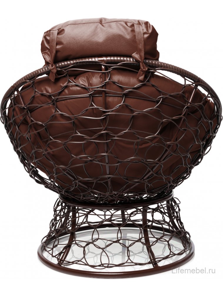 Кресло из ротанга Папасан мини коричневое / коричневая подушка