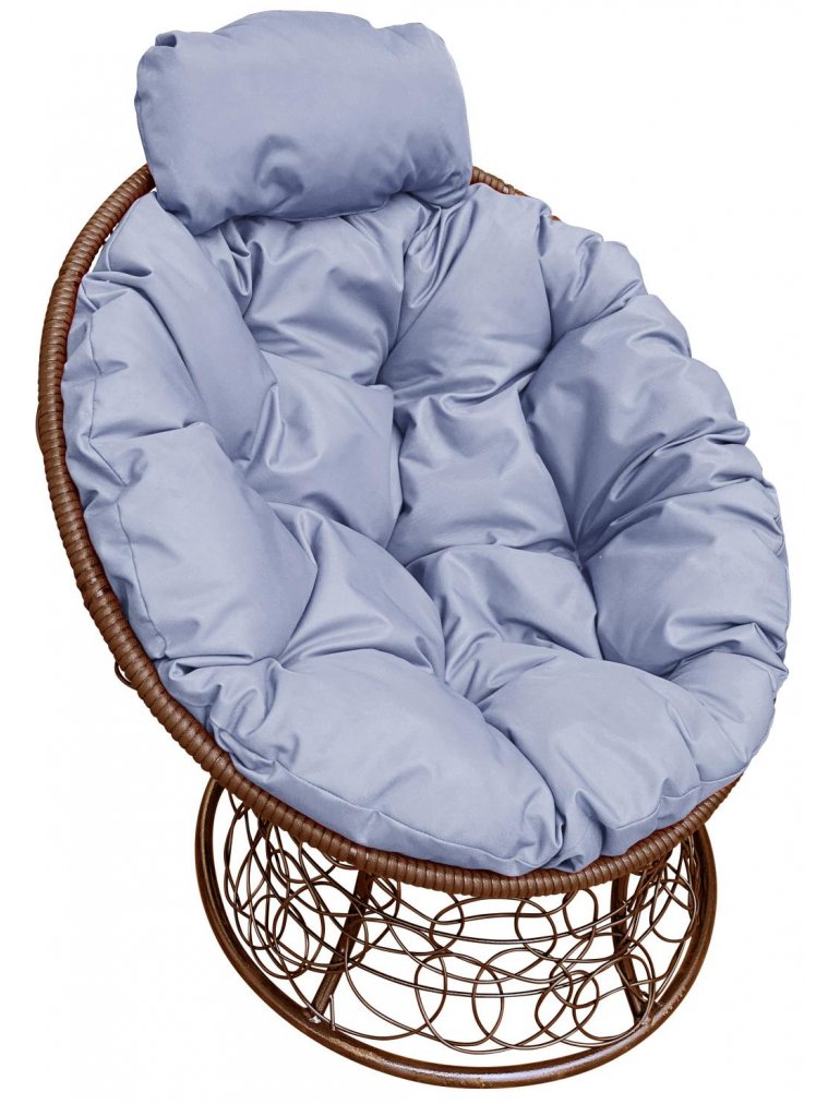 Кресло из ротанга Папасан мини коричневое / серая подушка