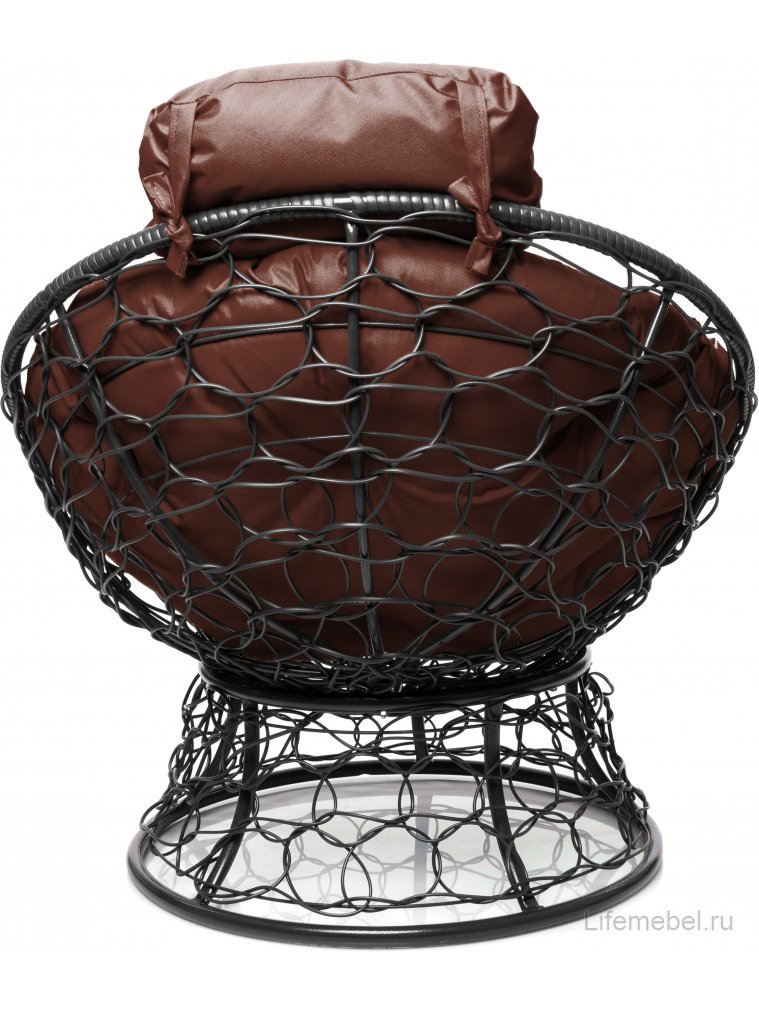 Кресло из ротанга Папасан мини серое / коричневая подушка