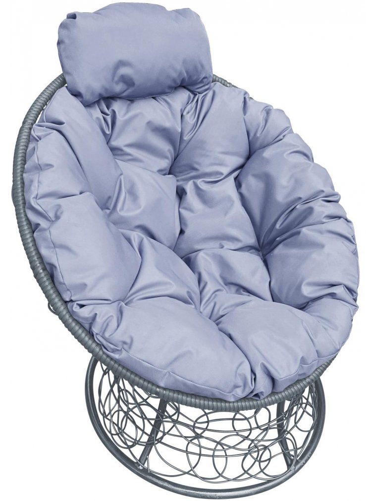 Кресло из ротанга Папасан мини серое / серая подушка