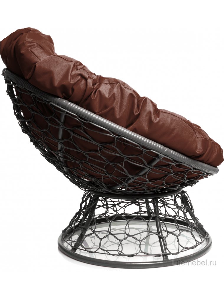 Кресло из ротанга Папасан серое / коричневая подушка