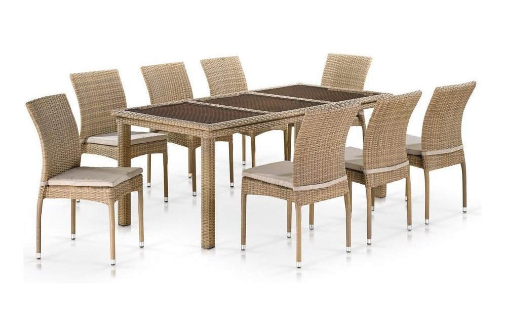 Обеденный комплект из ротанга T365/Y380B-W65 light brown 8+1
