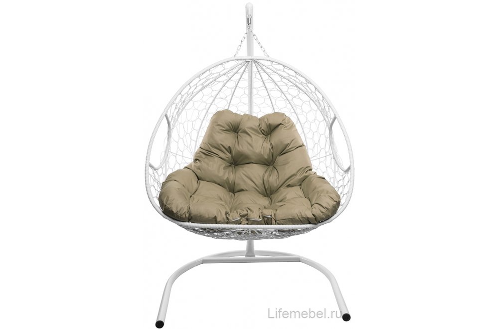 Подвесное кресло Для двоих белый / бежевая подушка