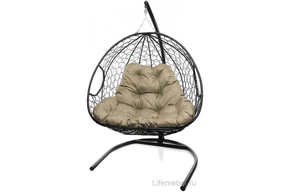 Подвесное кресло Для двоих черный / бежевая подушка