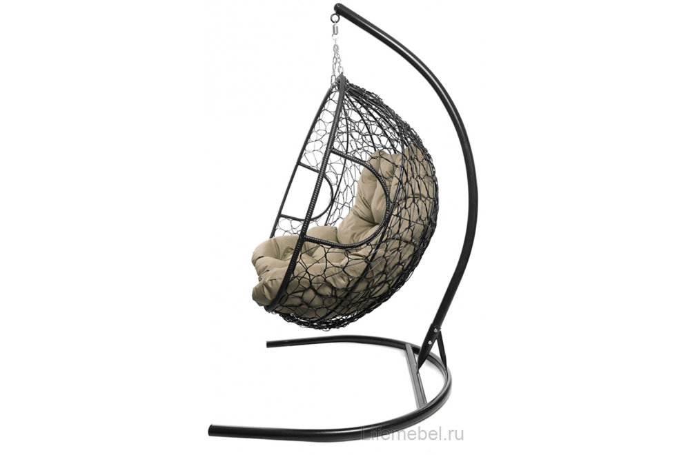 Подвесное кресло Для двоих черный / бежевая подушка
