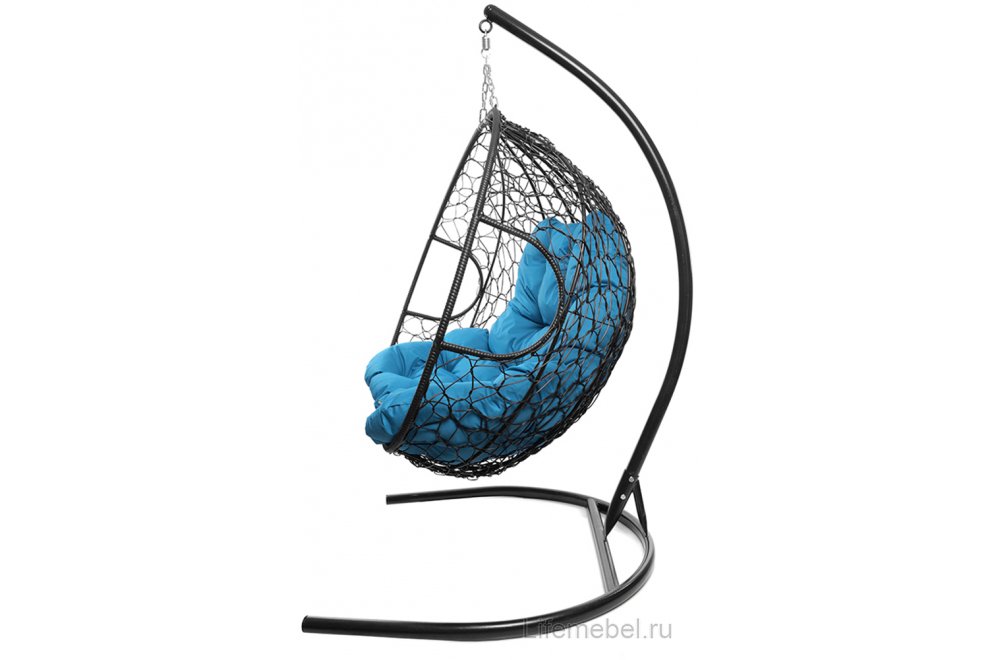 Подвесное кресло Для двоих черный / голубая подушка