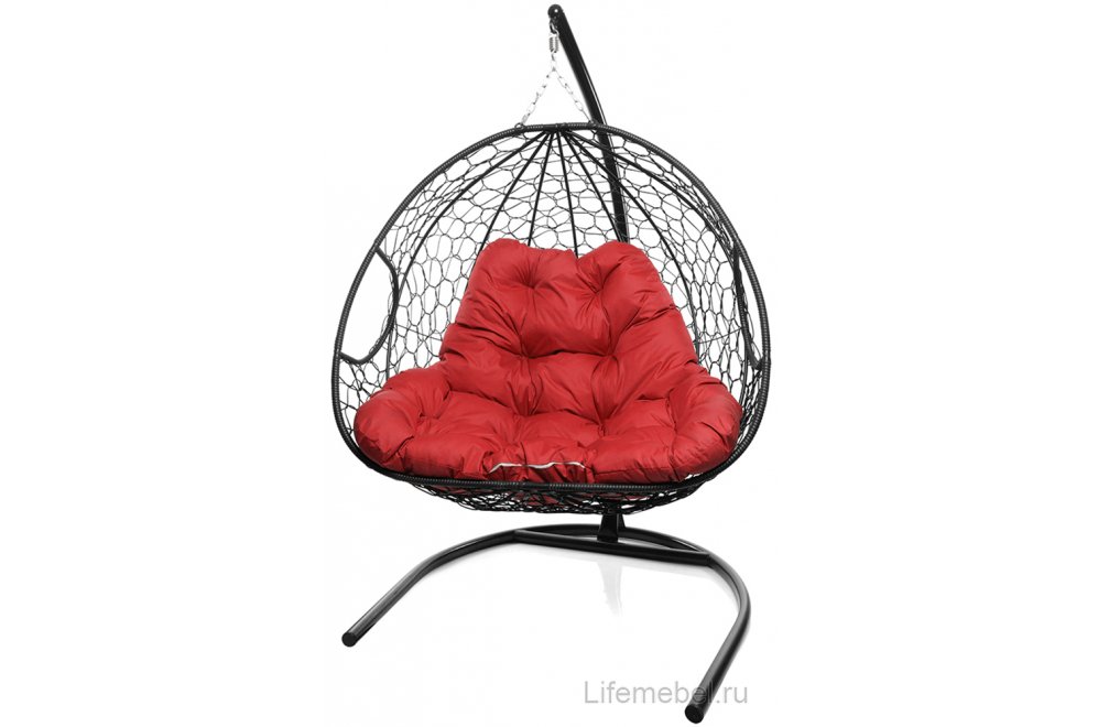 Подвесное кресло Для двоих черный / красная подушка