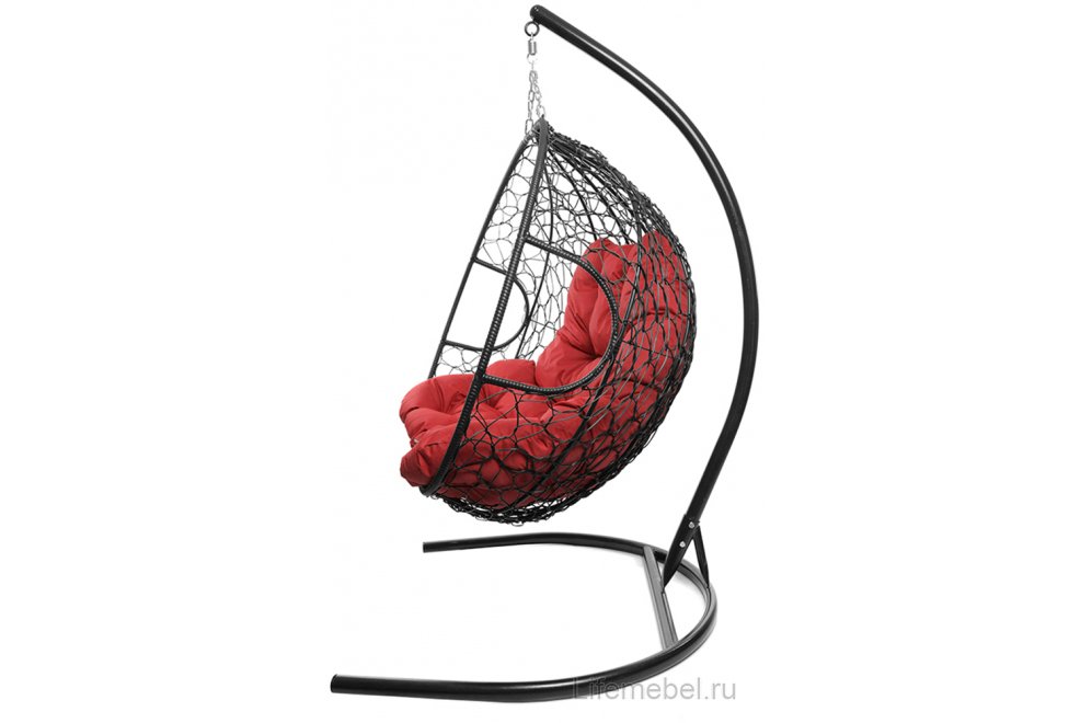 Подвесное кресло Для двоих черный / красная подушка