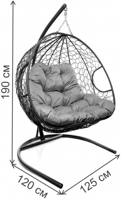 Подвесное кресло Для двоих черный / розовая подушка