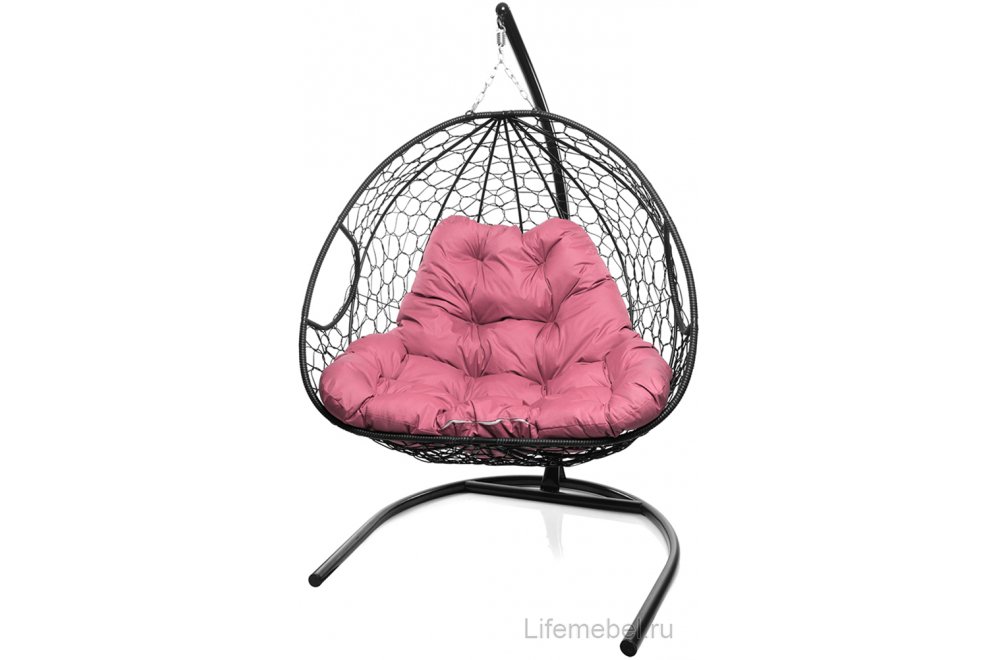 Подвесное кресло Для двоих черный / розовая подушка