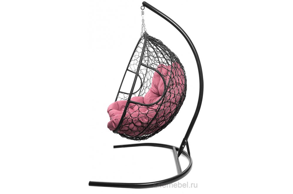 Подвесное кресло Для двоих черный / розовая подушка