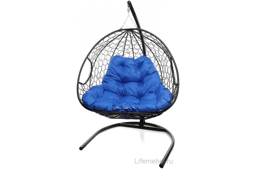 Подвесное кресло Для двоих черный / синяя подушка