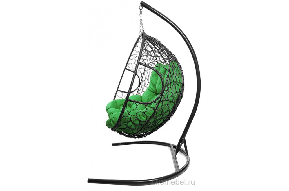 Подвесное кресло Для двоих черный / зелёная подушка