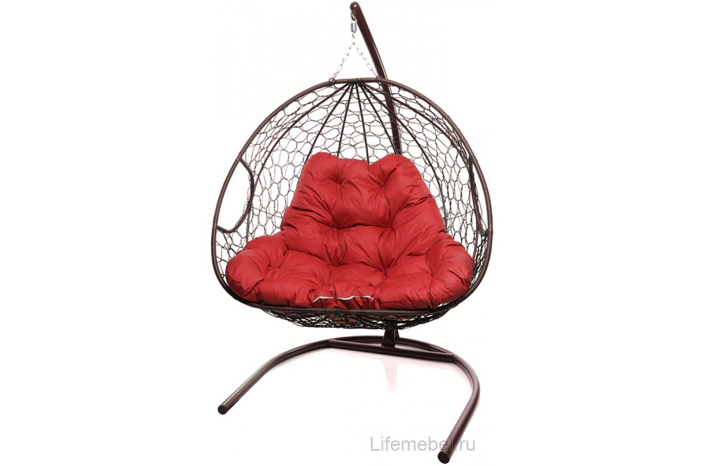 Подвесное кресло Для двоих коричневый / красная подушка
