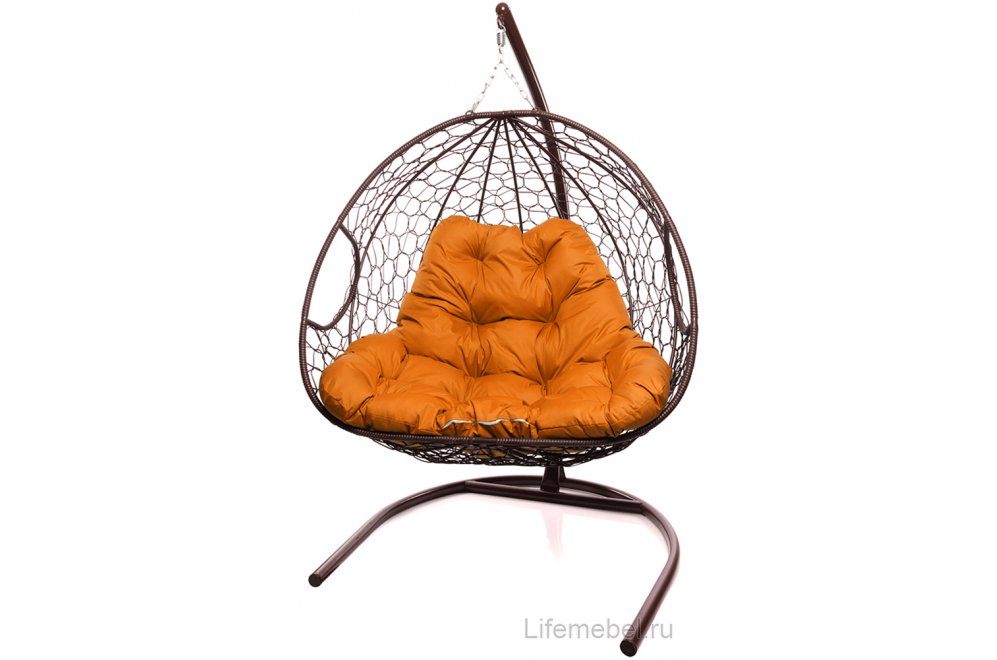 Подвесное кресло Для двоих коричневый / оранжевая подушка