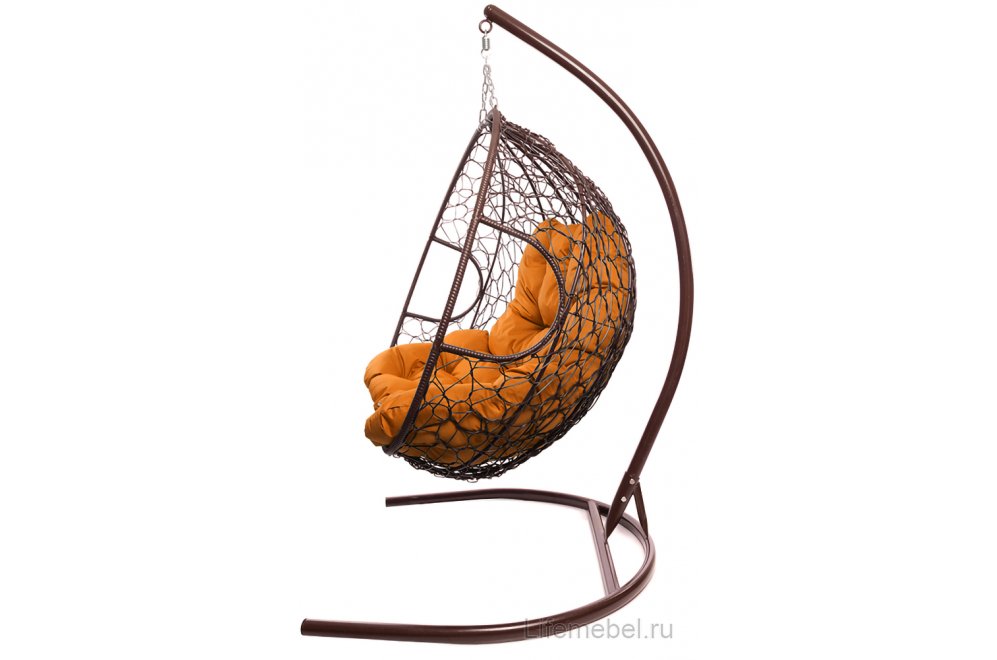 Подвесное кресло Для двоих коричневый / оранжевая подушка