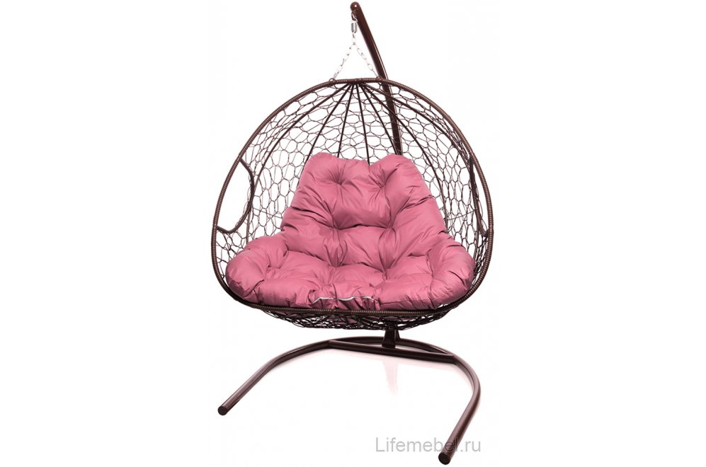 Подвесное кресло Для двоих коричневый / розовая подушка