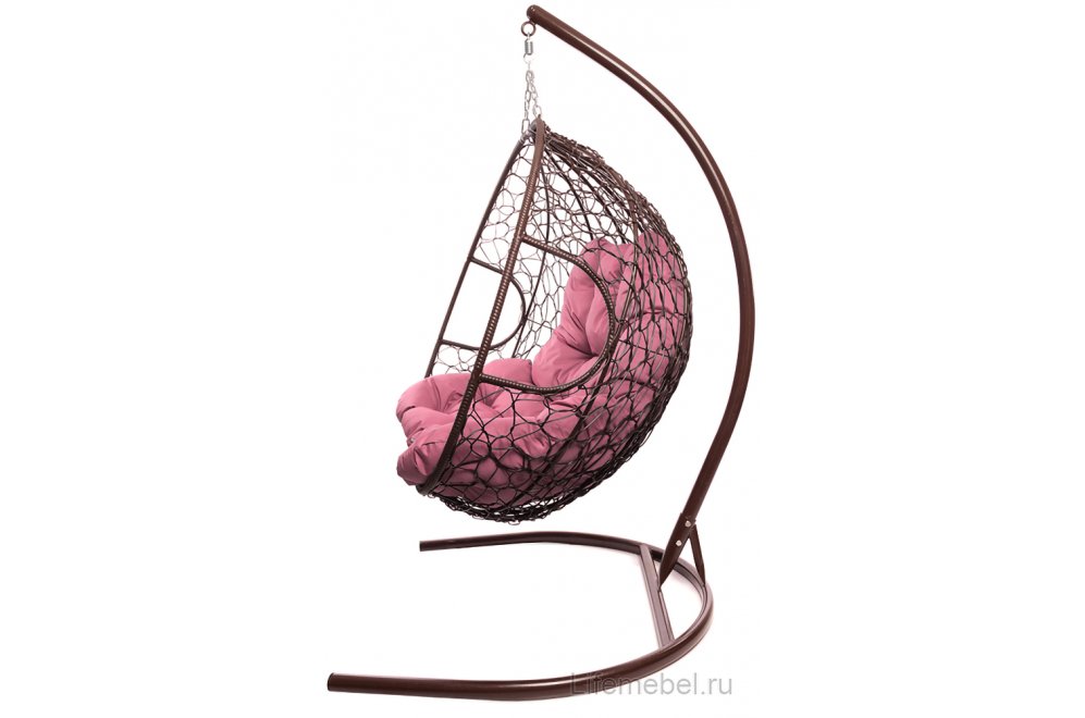 Подвесное кресло Для двоих коричневый / розовая подушка