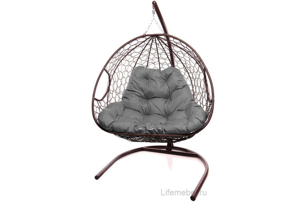 Подвесное кресло Для двоих коричневый / серая подушка