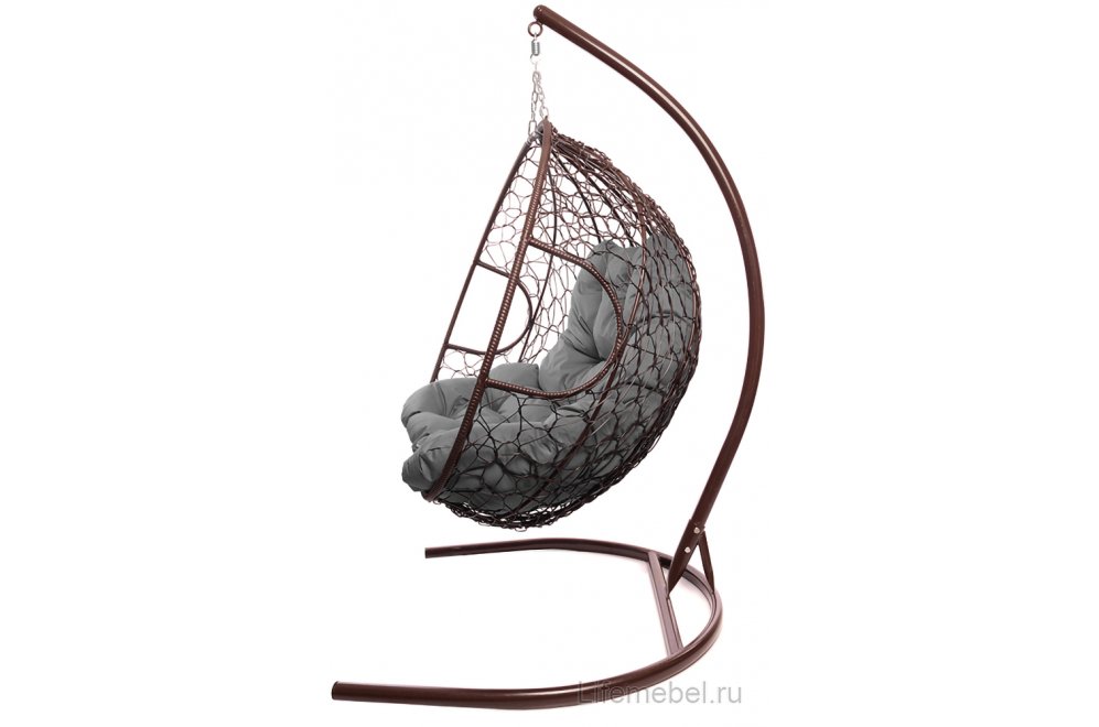 Подвесное кресло Для двоих коричневый / серая подушка