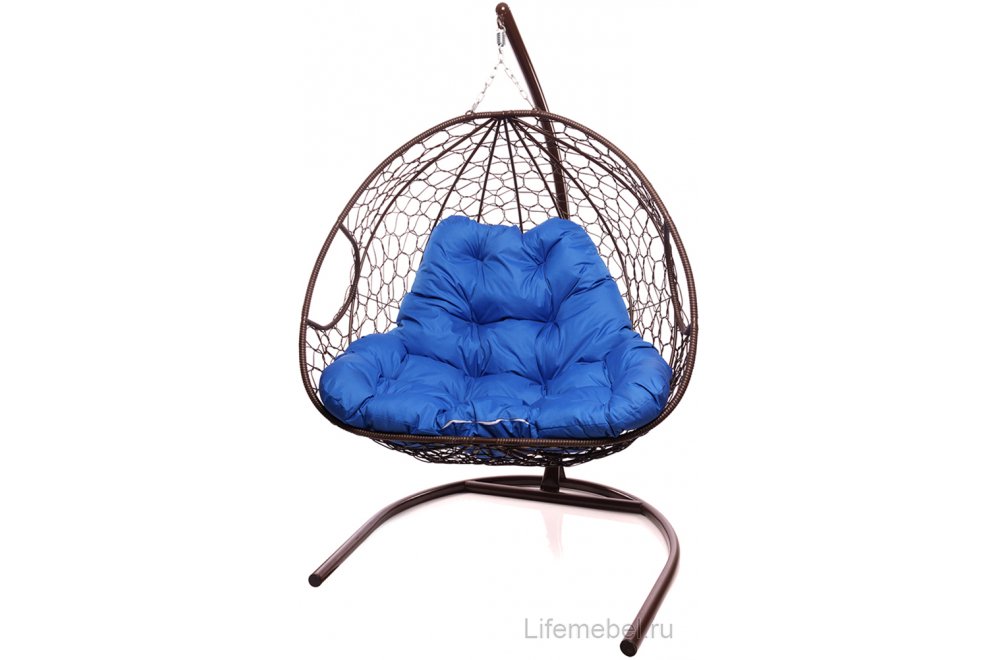 Подвесное кресло Для двоих коричневый / синяя подушка