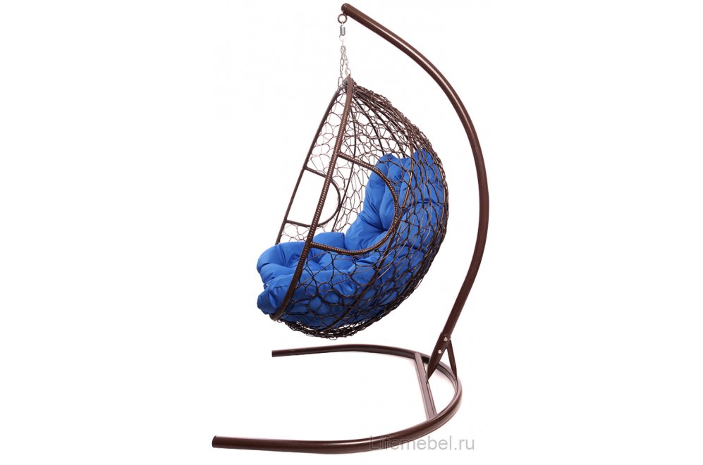 Подвесное кресло Для двоих коричневый / синяя подушка