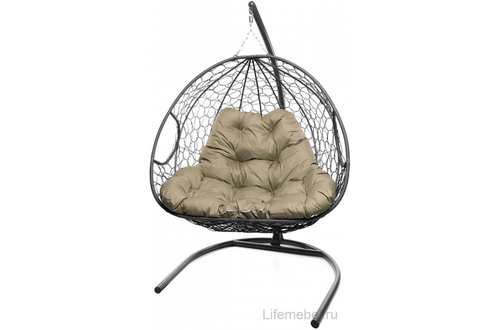 Подвесное кресло Для двоих серый / бежевая подушка