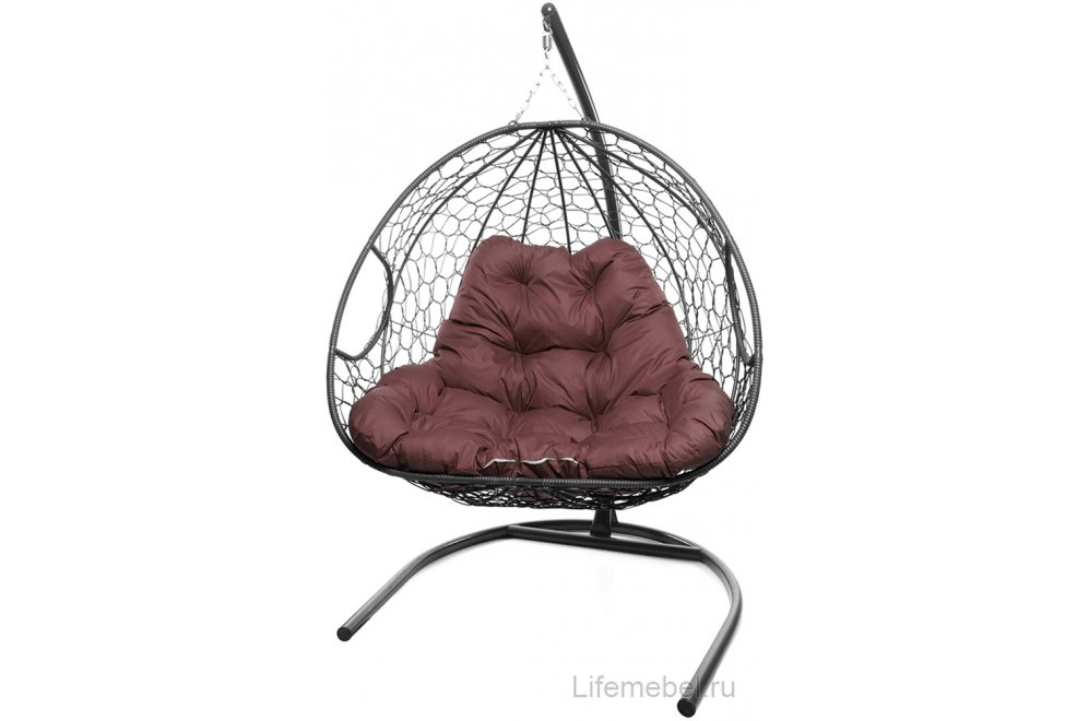 Подвесное кресло Для двоих серый / бордовая подушка