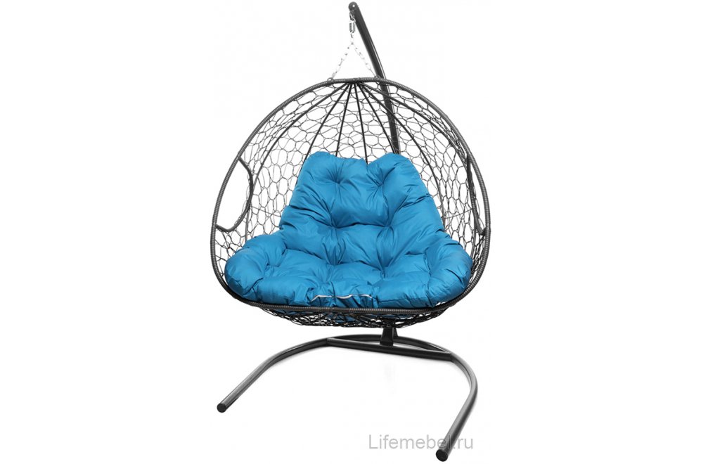 Подвесное кресло Для двоих серый / голубая подушка