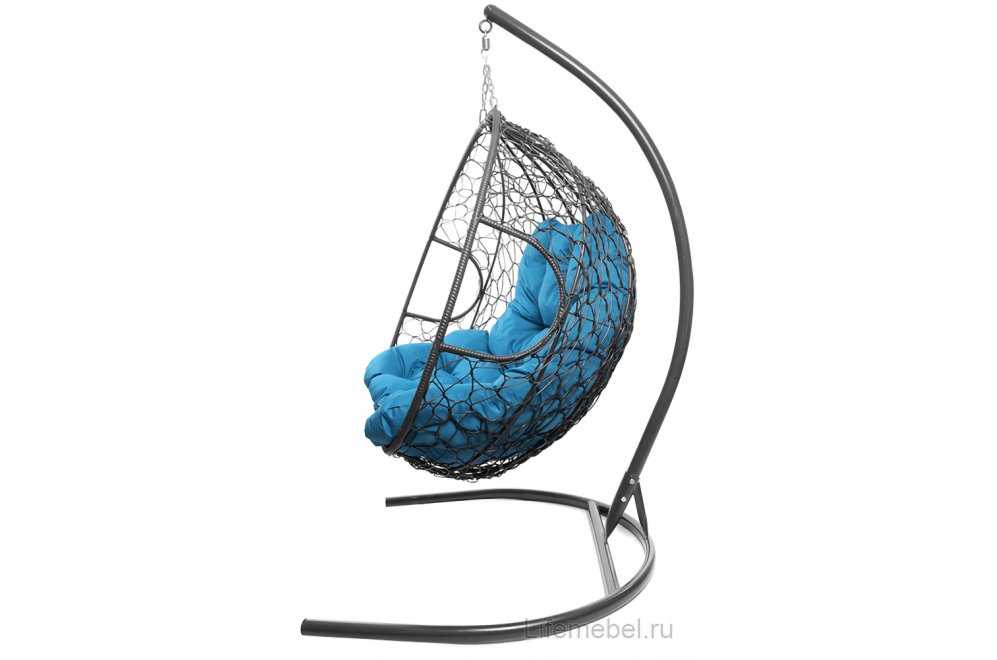Подвесное кресло Для двоих серый / голубая подушка