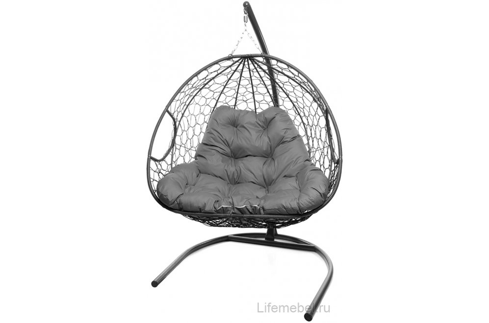 Подвесное кресло Для двоих серый / серая подушка