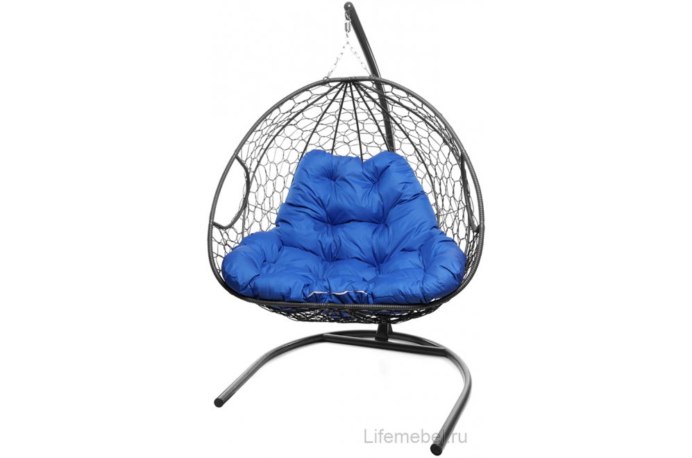 Подвесное кресло Для двоих серый / синяя подушка