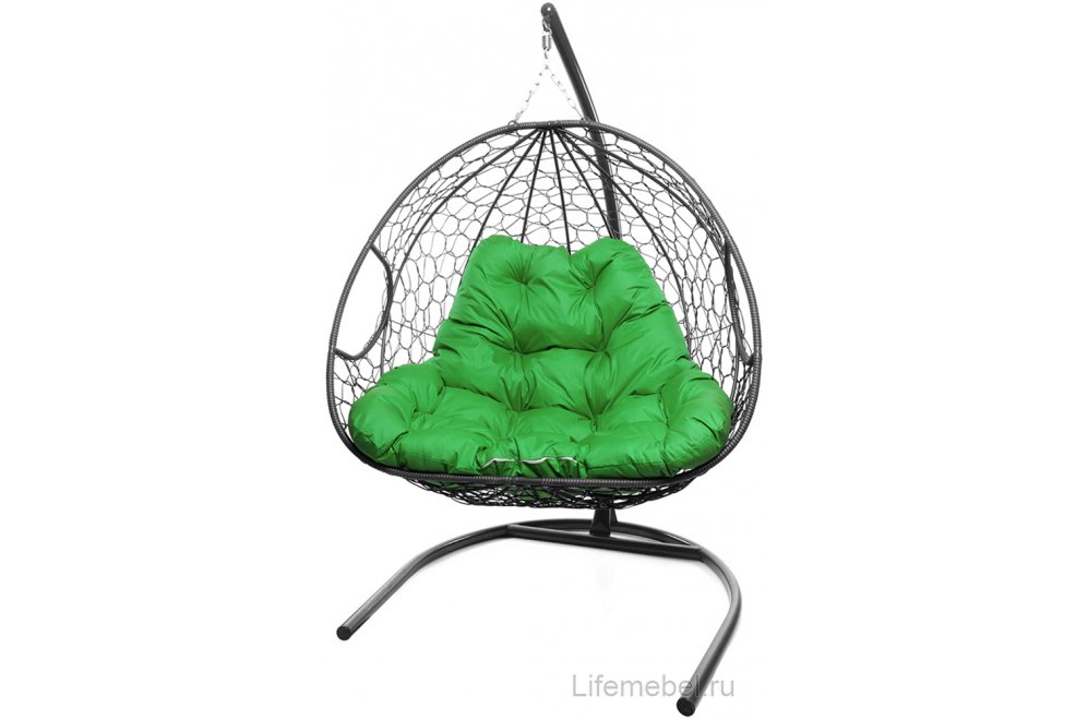 Подвесное кресло Для двоих серый / зелёная подушка