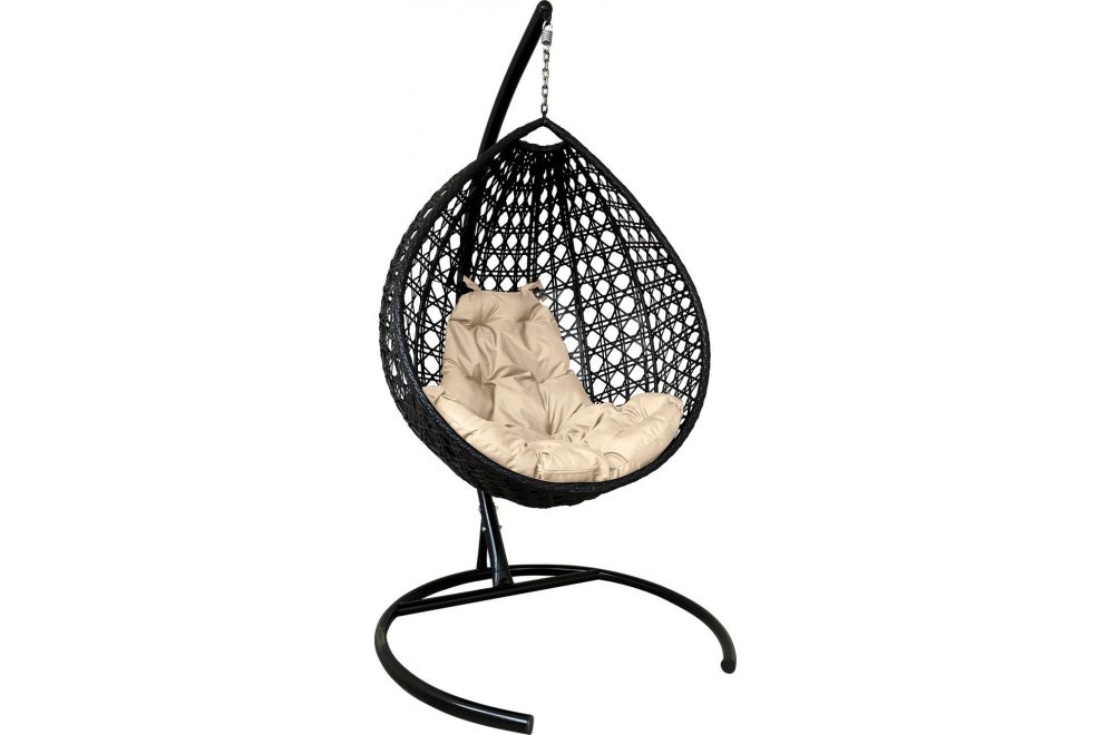 Подвесное кресло Капля Люкс чёрное / бежевая подушка