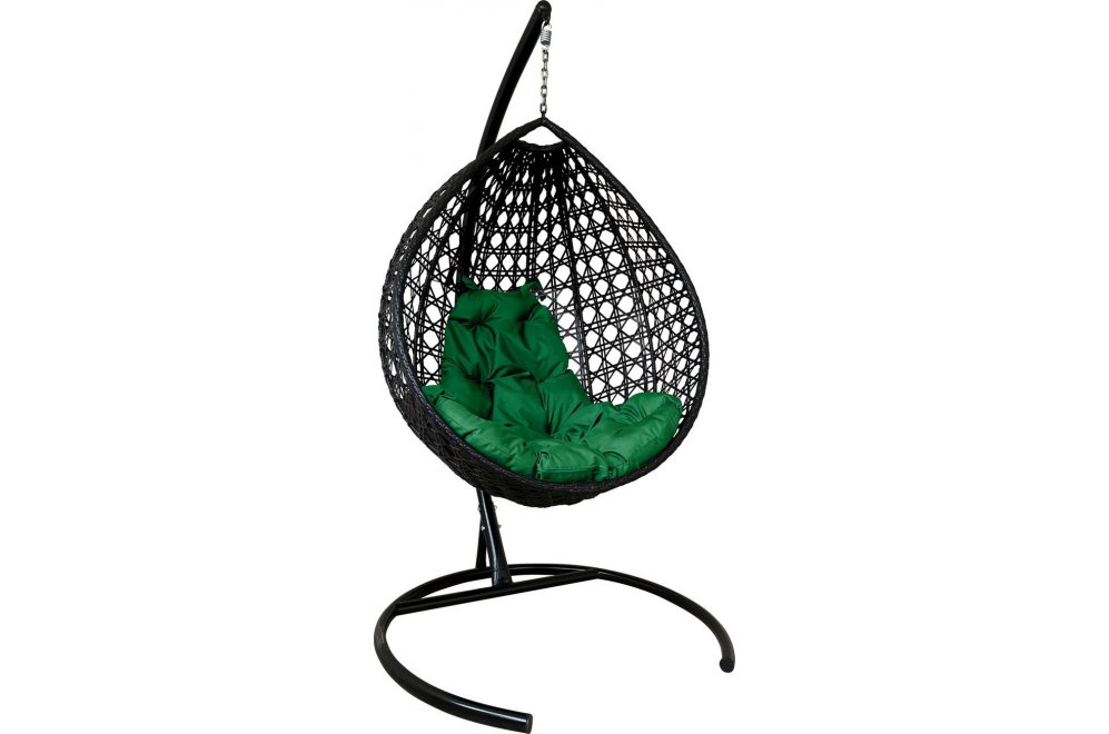 Подвесное кресло Капля Люкс чёрное / зелёная подушка