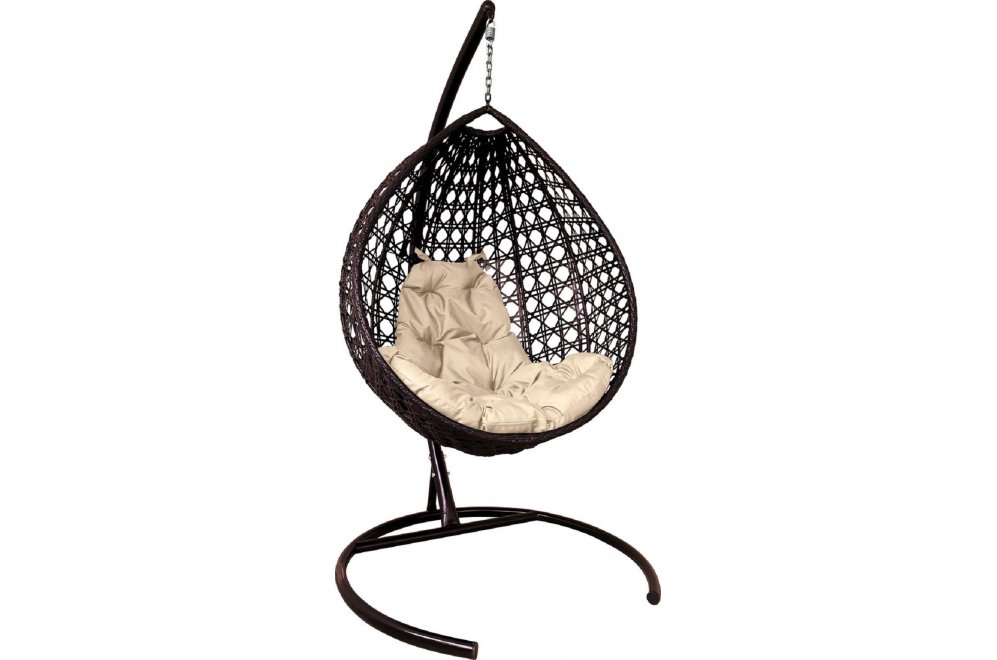 Подвесное кресло Капля Люкс коричневое / бежевая подушка