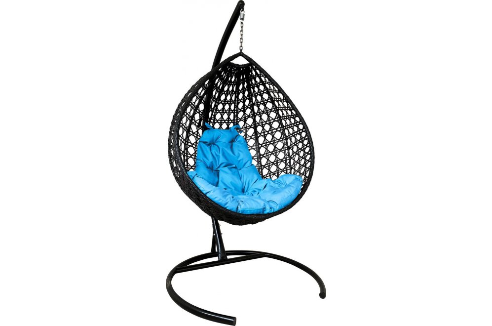 Подвесное кресло Капля Люкс коричневое / голубая подушка